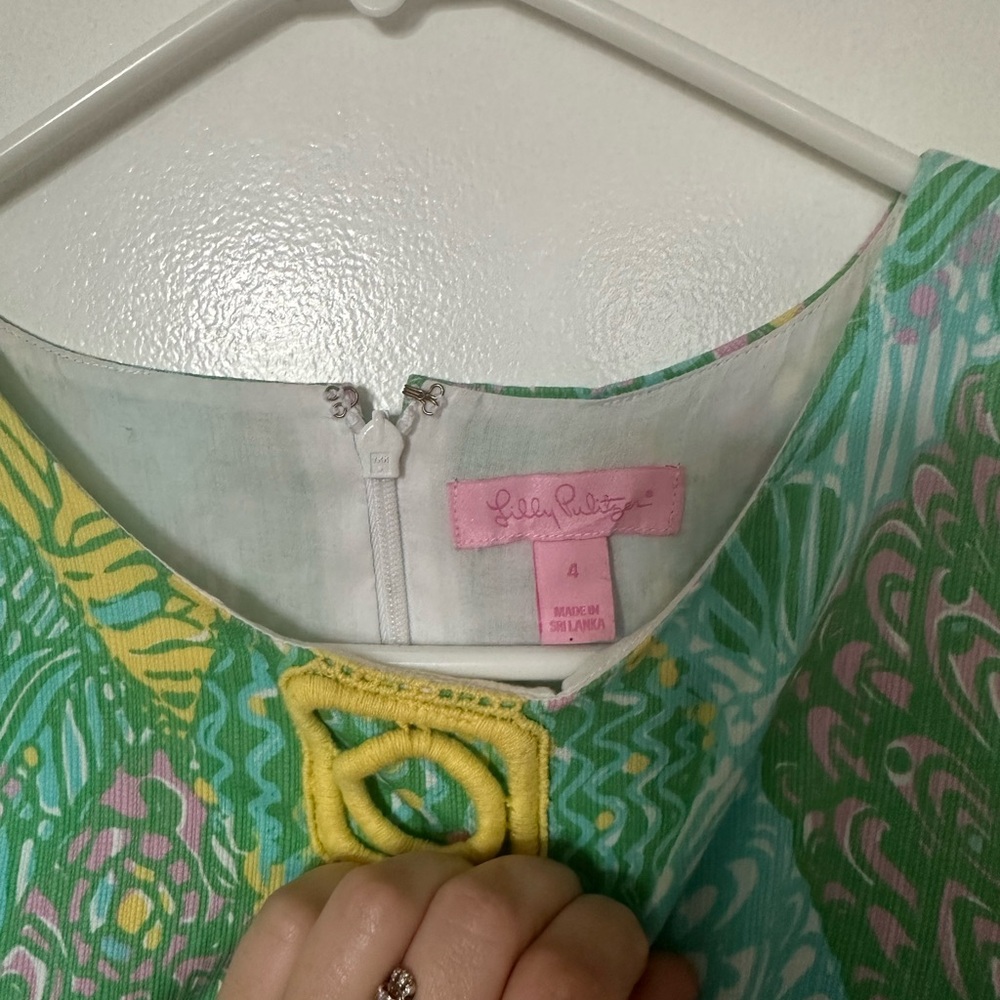 Lilly Pulitzer Tropical Green and Pink Dress with Yellow Detail